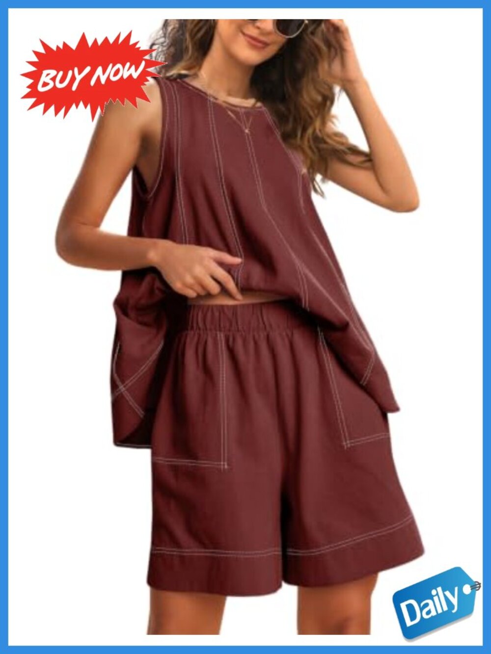 2 Piece Lounge Set Tank Top & Shorts Cotton Sleeveless Summer Outfit